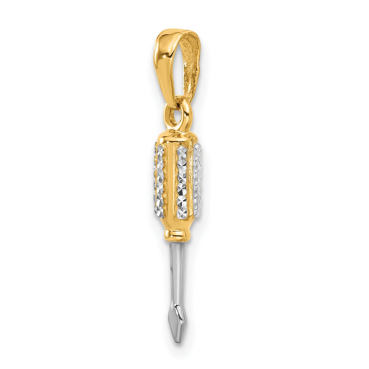 14k Multi-Tone Gold Screwdriver Pendant, Flathead Tool Charm, Industrial Jewelry for Men
