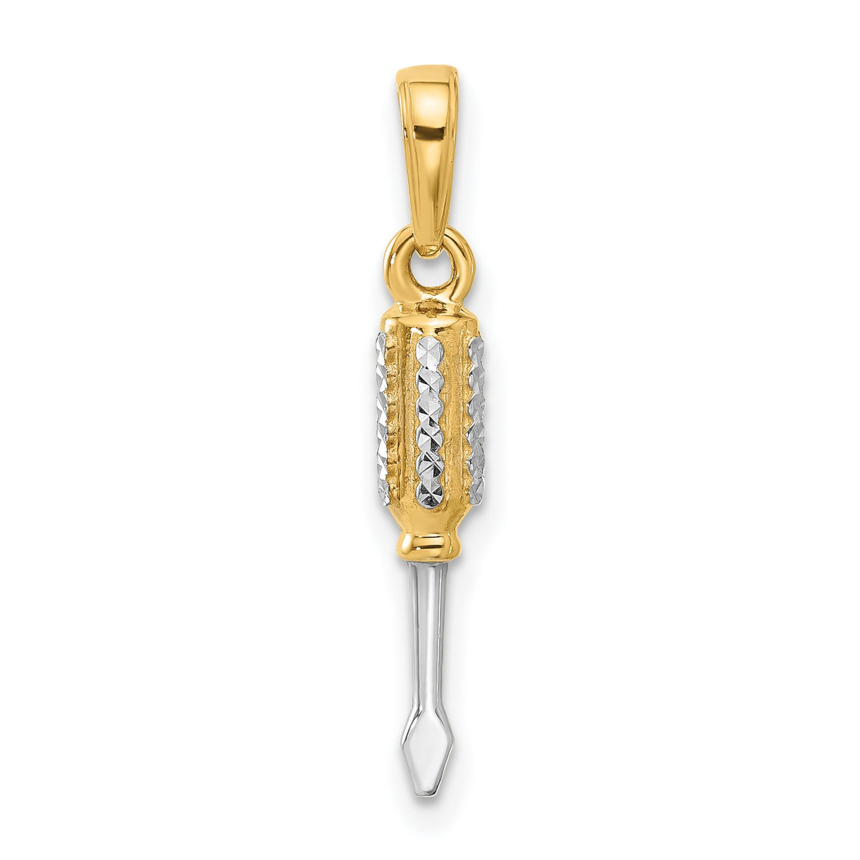 14k Multi-Tone Gold Screwdriver Pendant, Flathead Tool Charm, Industrial Jewelry for Men