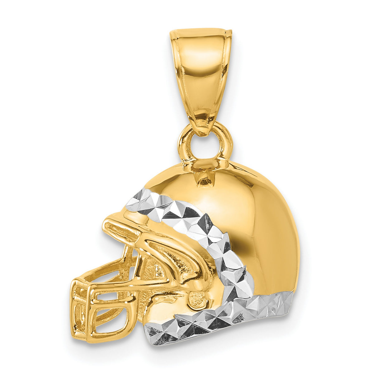 14k Multi-Tone Gold Football Helmet Pendant, 3D Sports Charm for Men or Unisex
