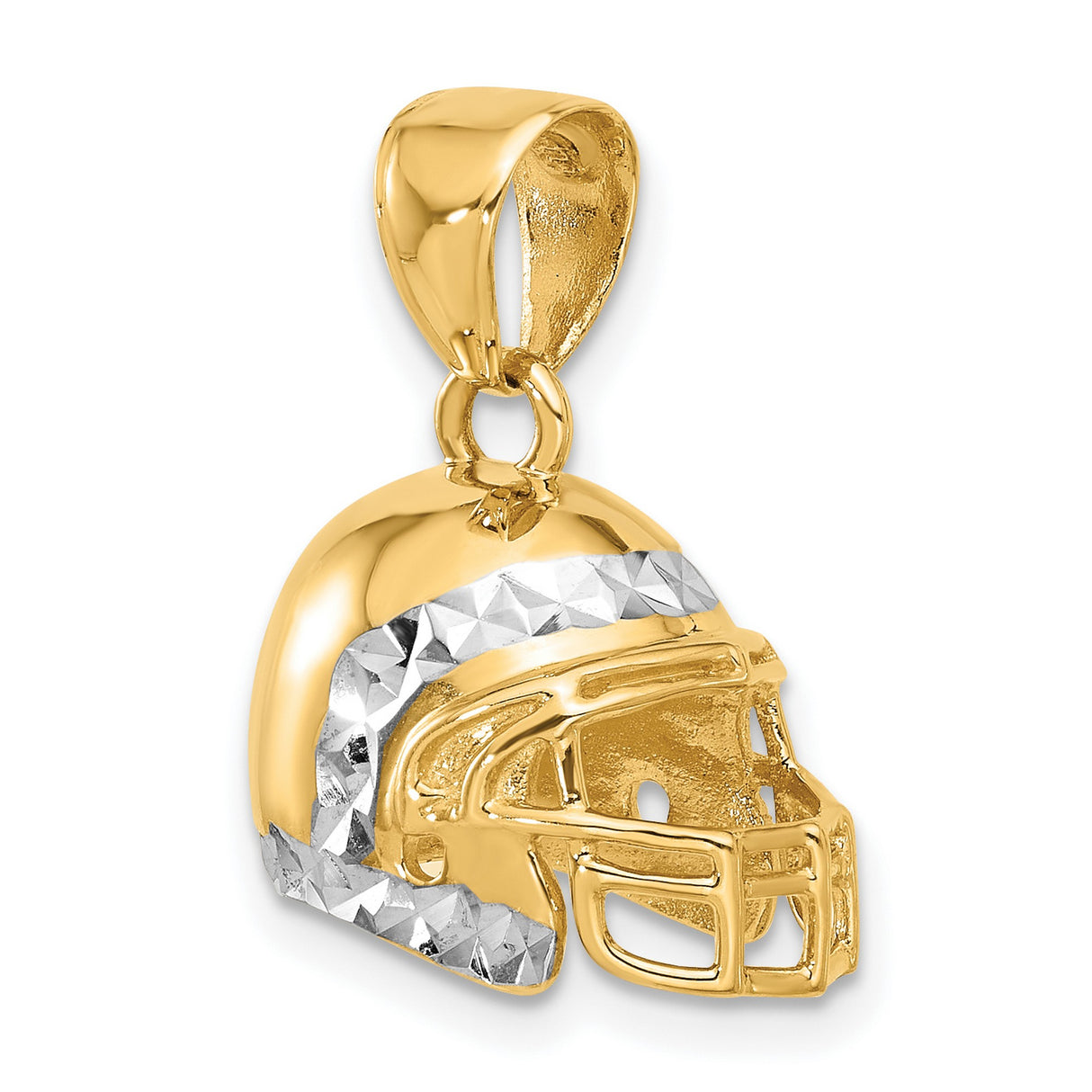 14k Multi-Tone Gold Football Helmet Pendant, 3D Sports Charm for Men or Unisex