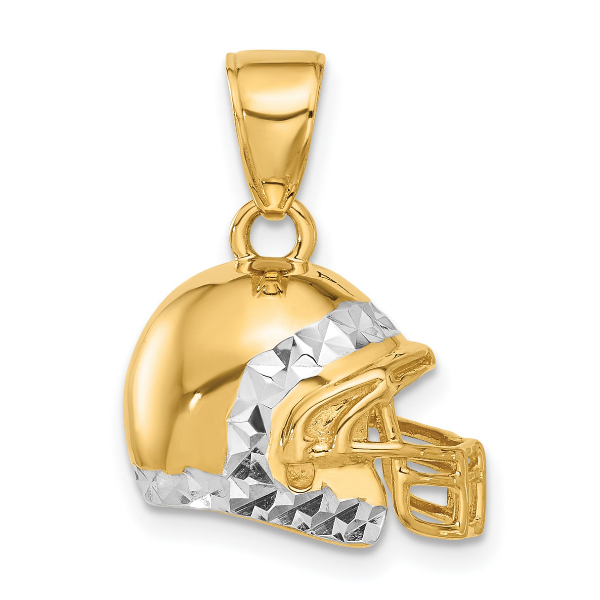 14k Multi-Tone Gold Football Helmet Pendant, 3D Sports Charm for Men or Unisex