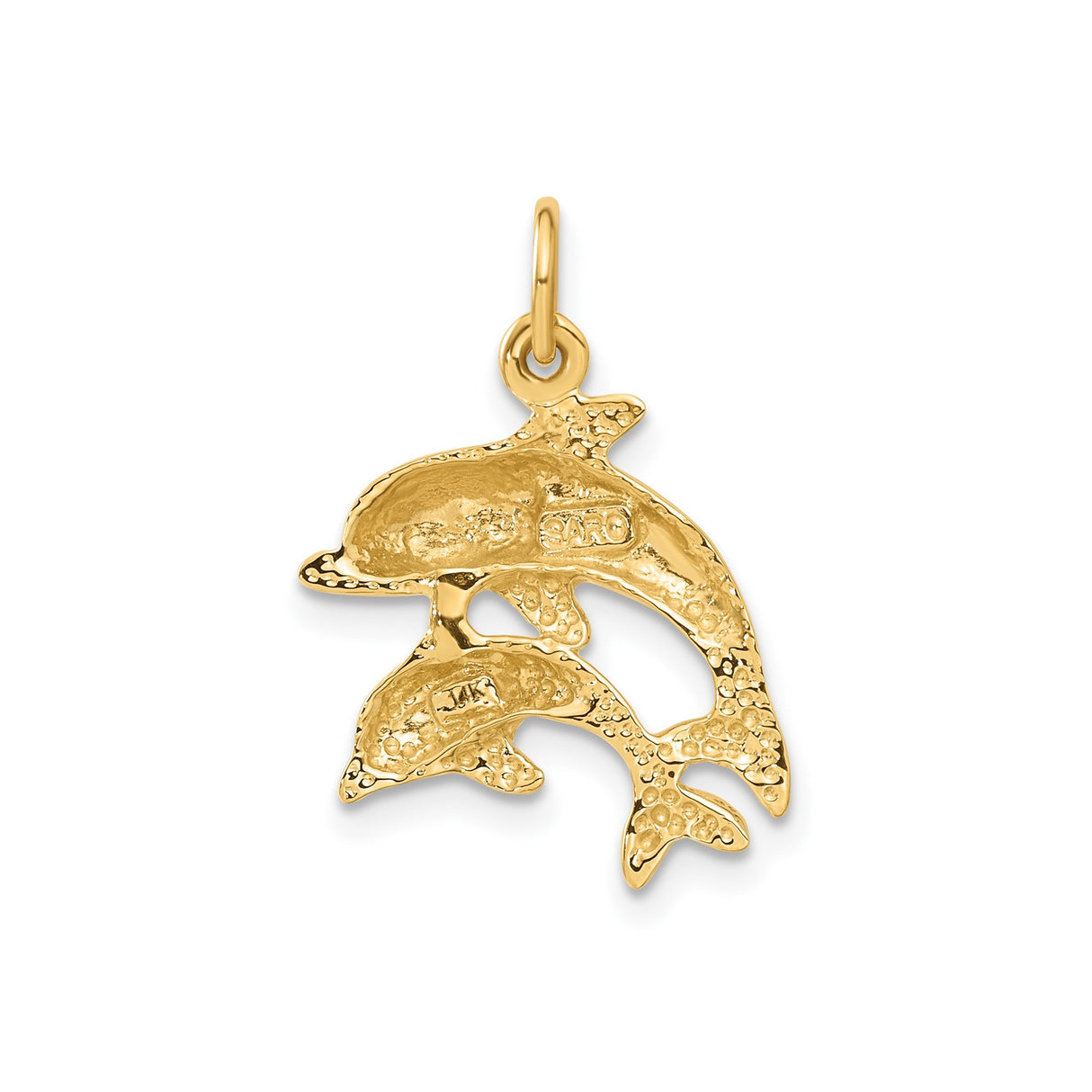 14k Yellow Gold Dolphin Pendant with Two Jumping Dolphins, Ocean Theme Charm for Women or Unisex Wear