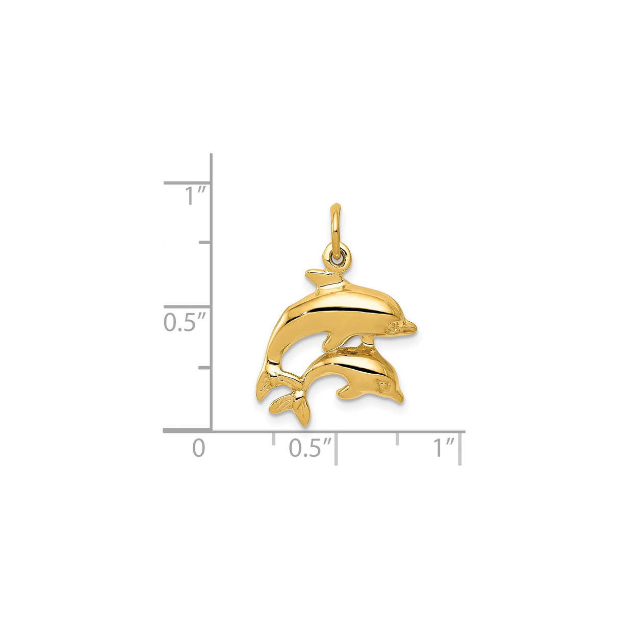 14k Yellow Gold Dolphin Pendant with Two Jumping Dolphins, Ocean Theme Charm for Women or Unisex Wear