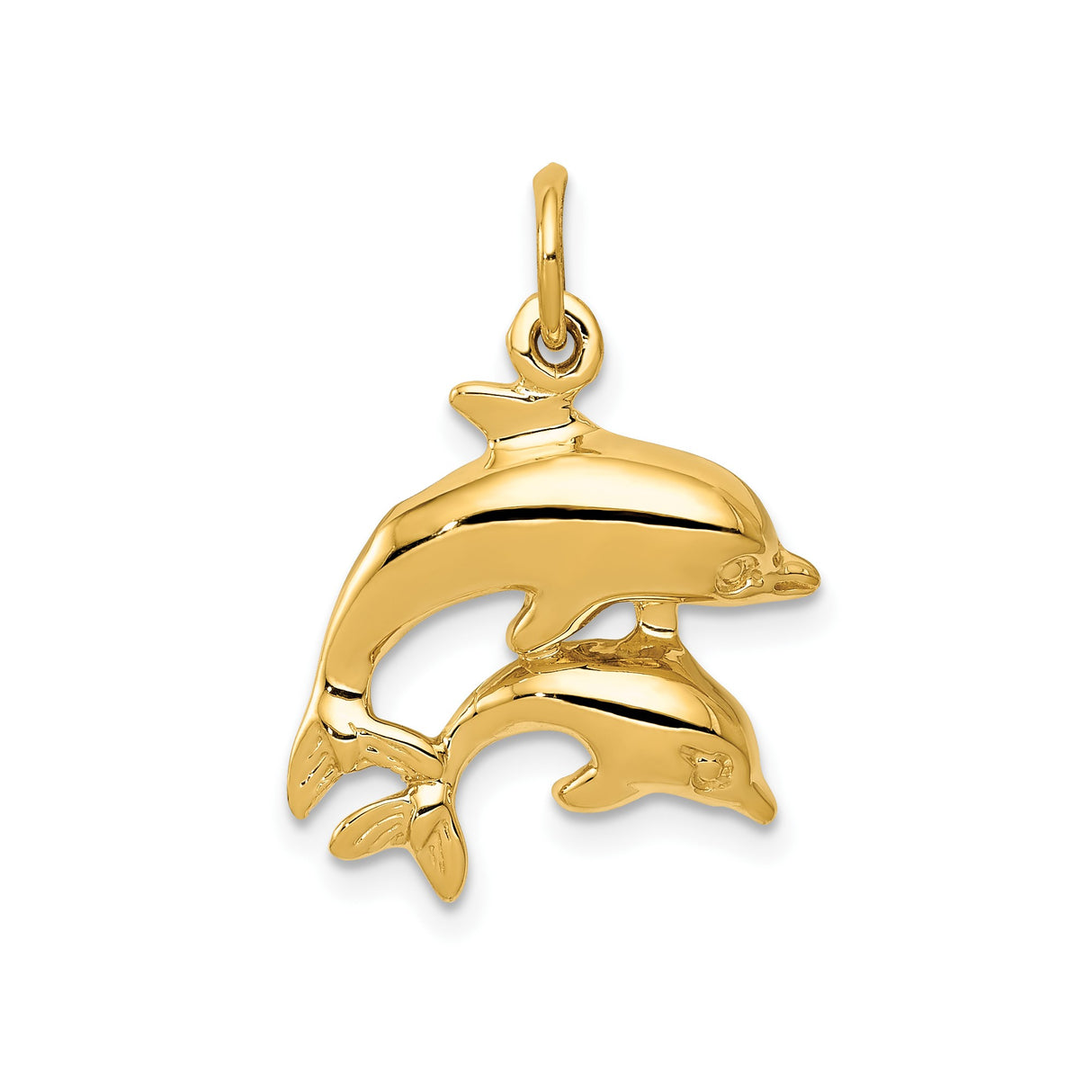 14k Yellow Gold Dolphin Pendant with Two Jumping Dolphins, Ocean Theme Charm for Women or Unisex Wear