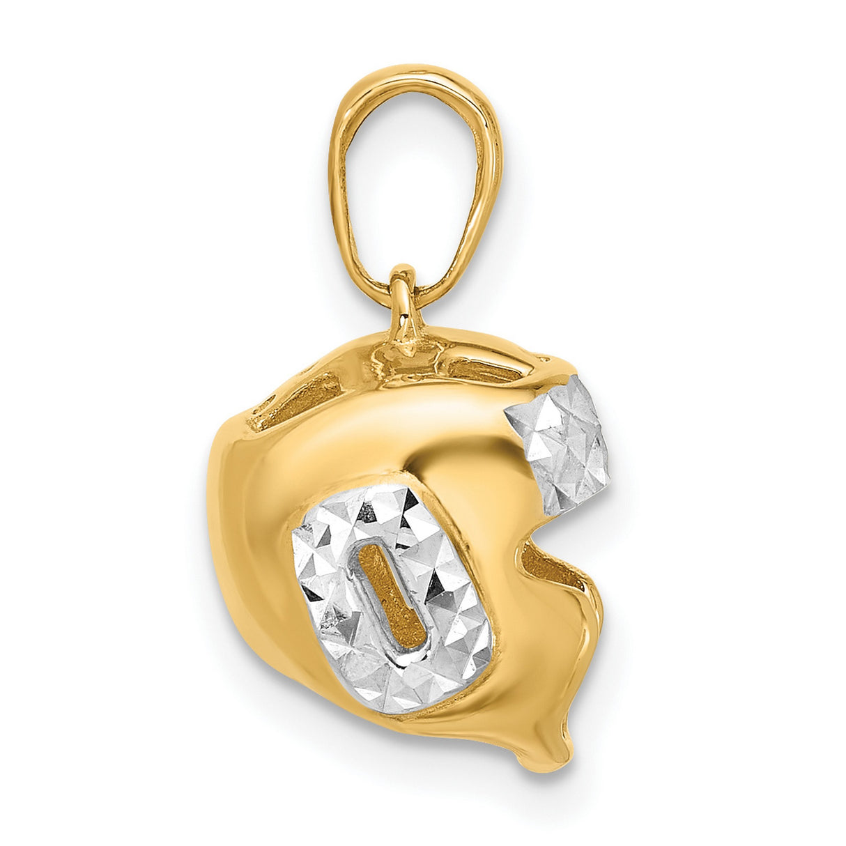 14k Yellow Gold and Rhodium Boxing Glove Pendant, Diamond-Cut Texture, Athletic Charm for Men