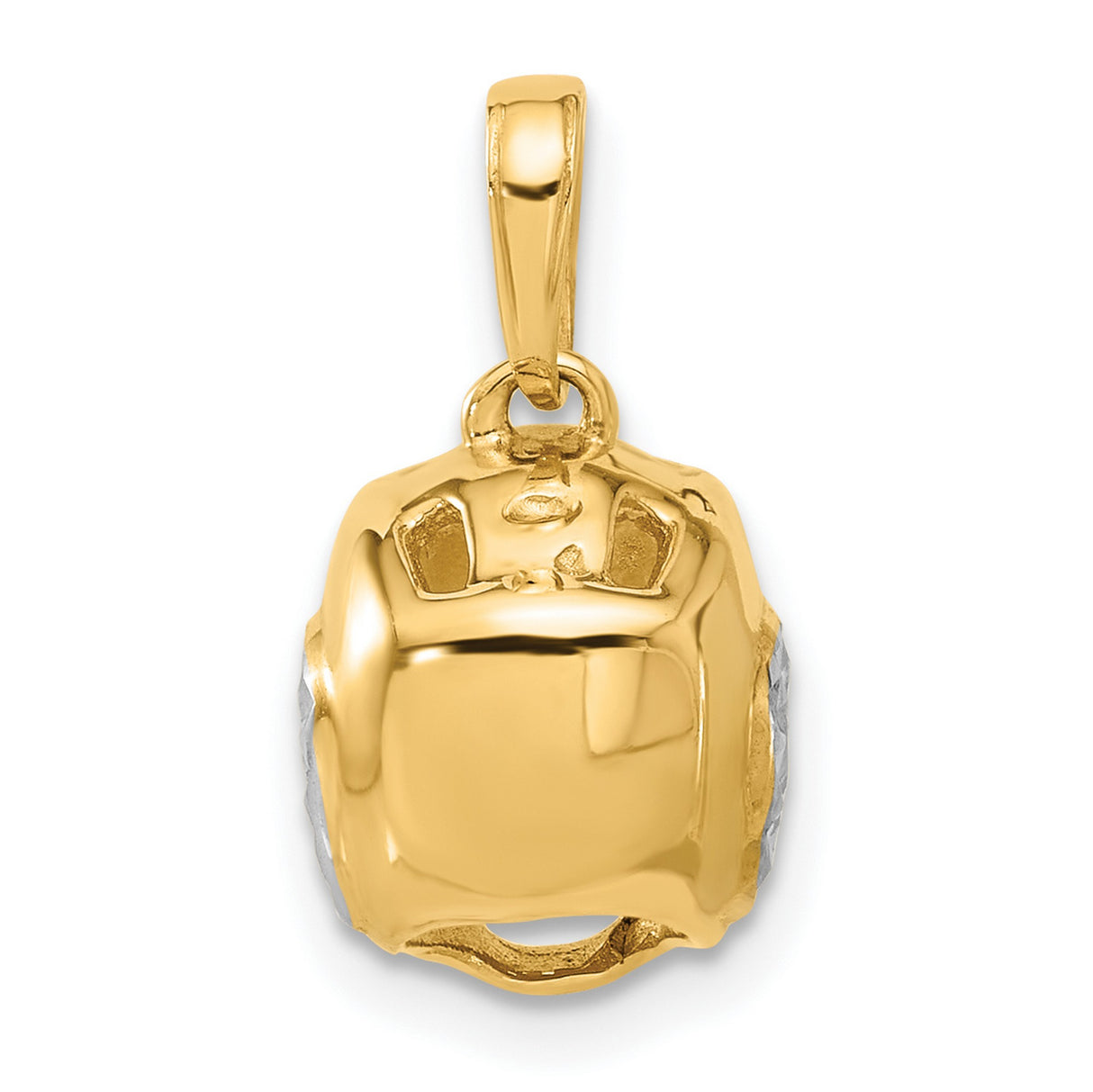 14k Yellow Gold and Rhodium Boxing Glove Pendant, Diamond-Cut Texture, Athletic Charm for Men