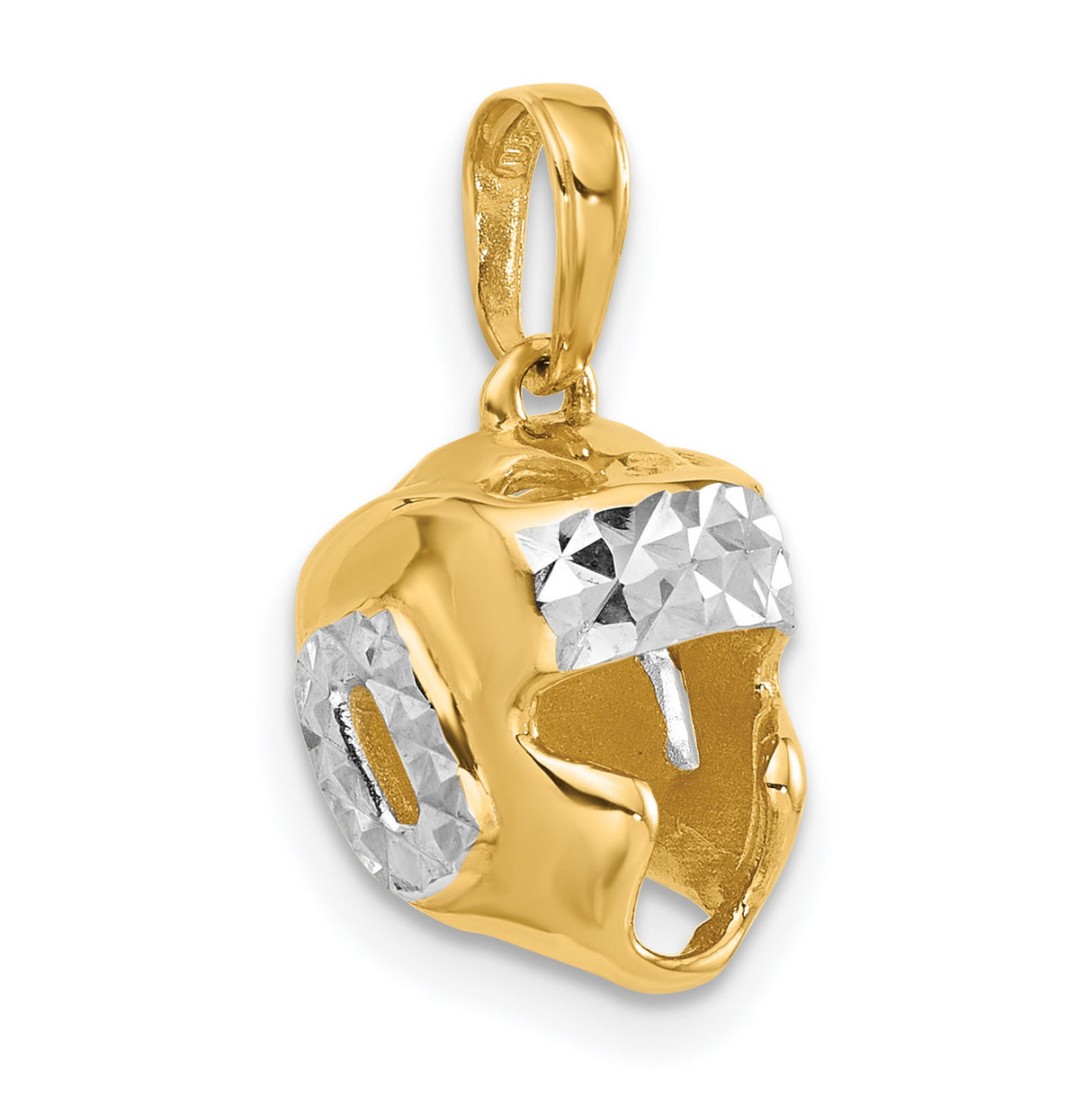 14k Yellow Gold and Rhodium Boxing Glove Pendant, Diamond-Cut Texture, Athletic Charm for Men