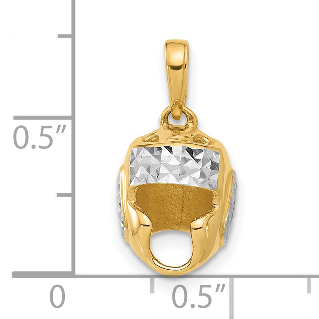 14k Yellow Gold and Rhodium Boxing Glove Pendant, Diamond-Cut Texture, Athletic Charm for Men