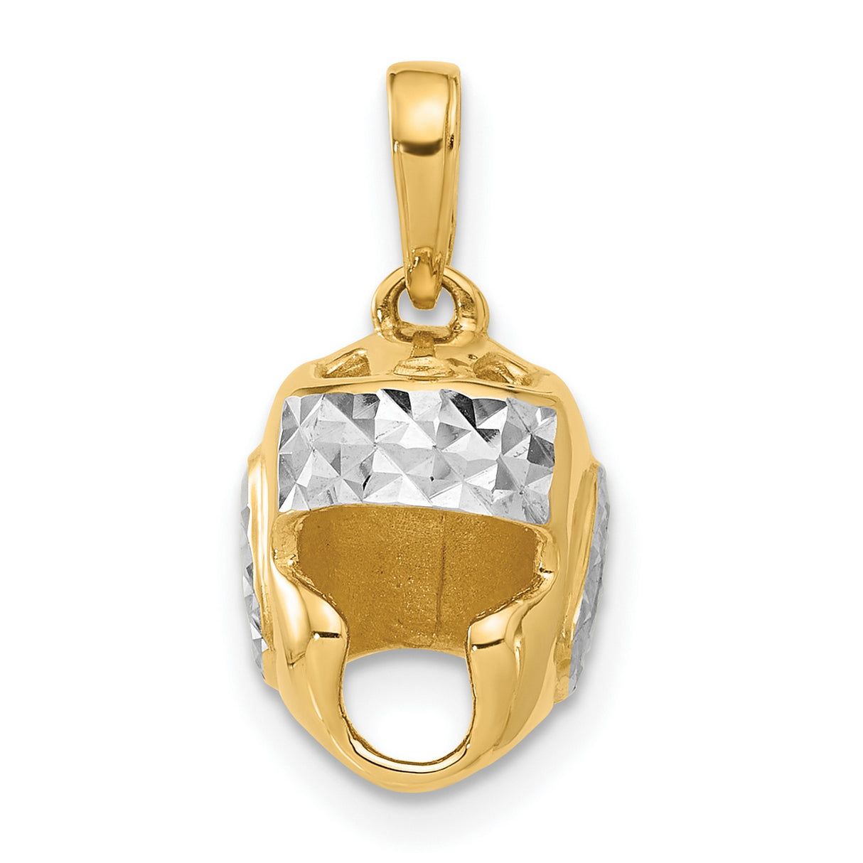 14k Yellow Gold and Rhodium Boxing Glove Pendant, Diamond-Cut Texture, Athletic Charm for Men