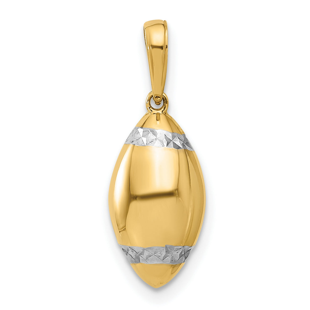 14k Multi-Tone Gold Football Pendant with Rhodium Accents and 3D Textured Design