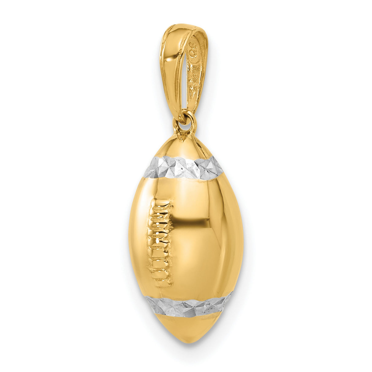 14k Multi-Tone Gold Football Pendant with Rhodium Accents and 3D Textured Design