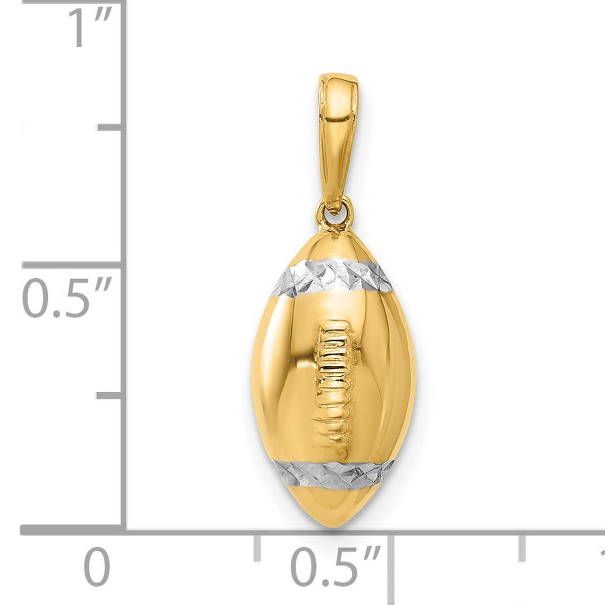 14k Multi-Tone Gold Football Pendant with Rhodium Accents and 3D Textured Design