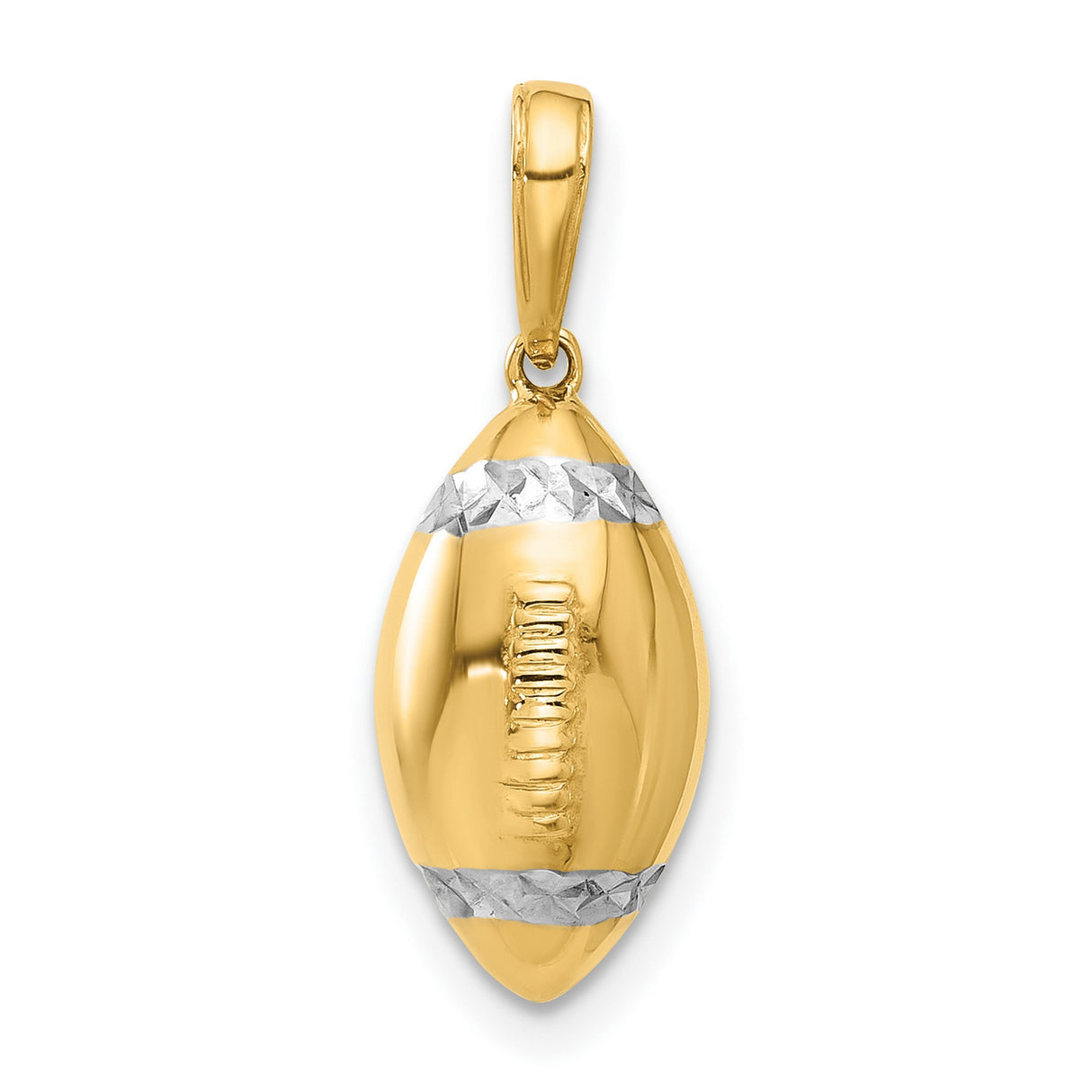 14k Multi-Tone Gold Football Pendant with Rhodium Accents and 3D Textured Design