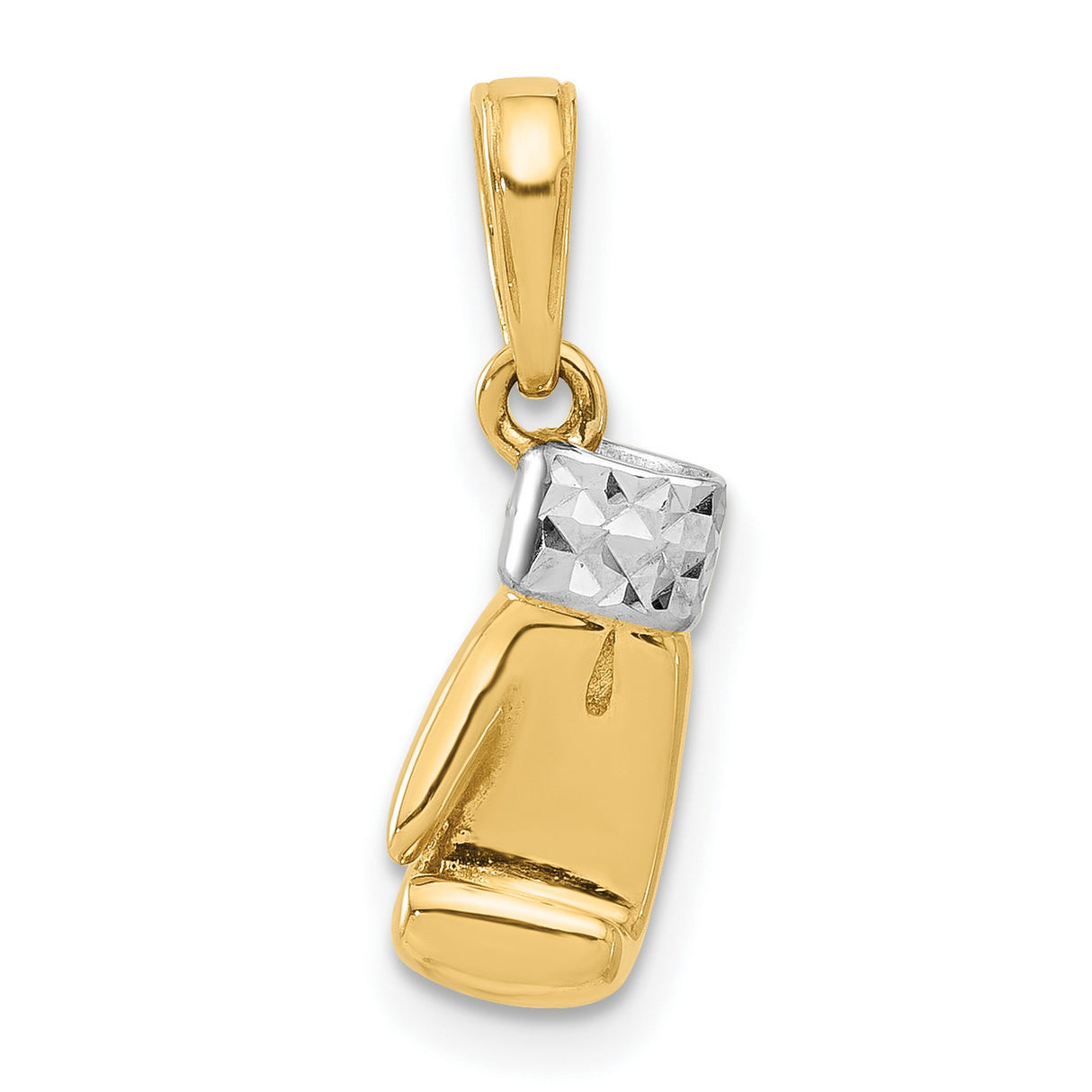14k Multi-Tone Gold Boxing Glove Pendant with Rhodium Accent, Polished Sports Symbol for Men or Unisex