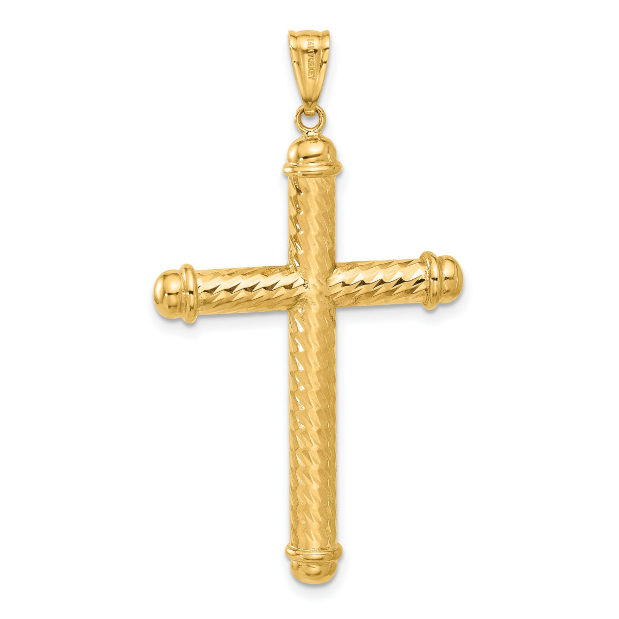 14k Yellow Gold Cross Pendant, Diamond Cut Polished Religious Jewelry for Men and Women