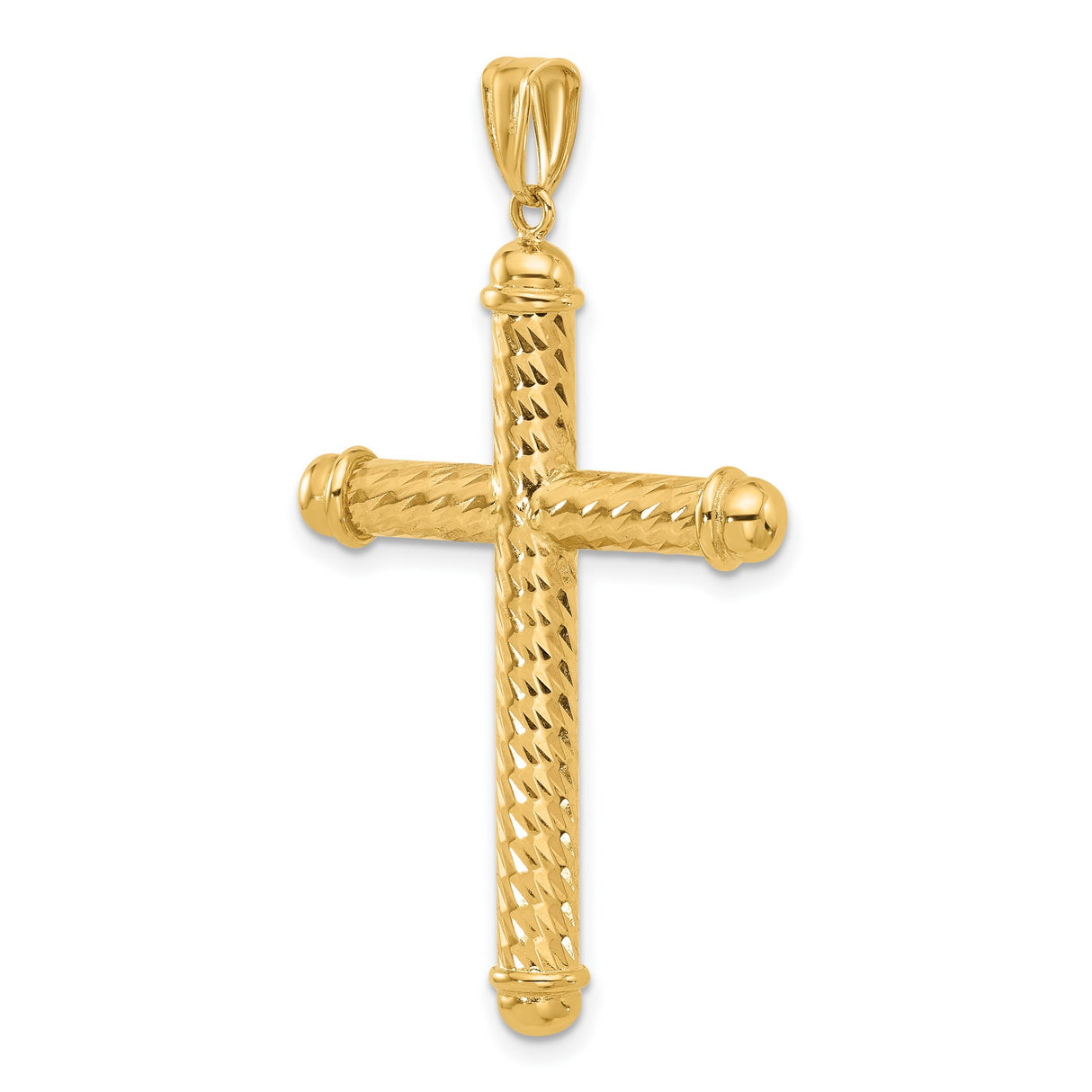 14k Yellow Gold Cross Pendant, Diamond Cut Polished Religious Jewelry for Men and Women