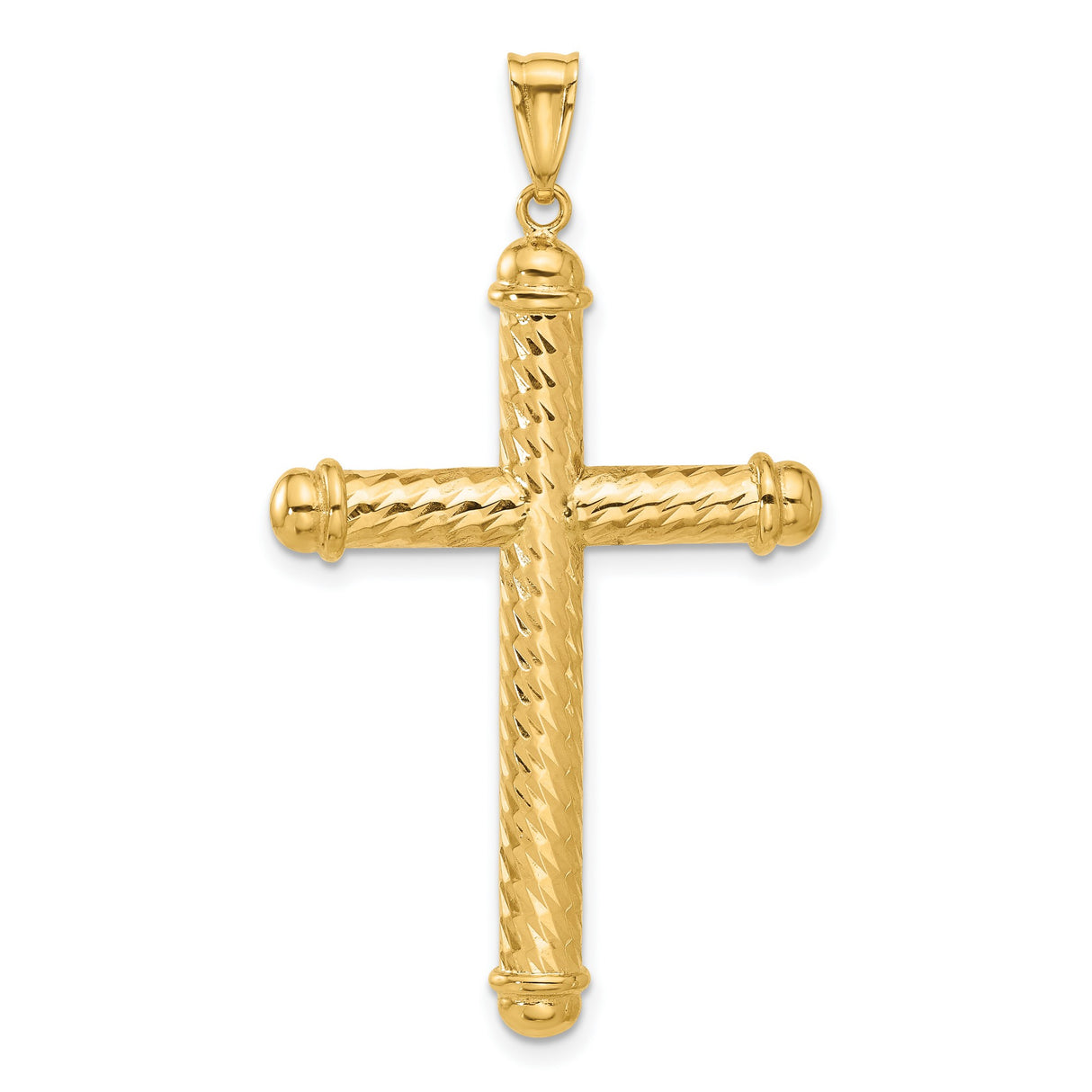 14k Yellow Gold Cross Pendant, Diamond Cut Polished Religious Jewelry for Men and Women