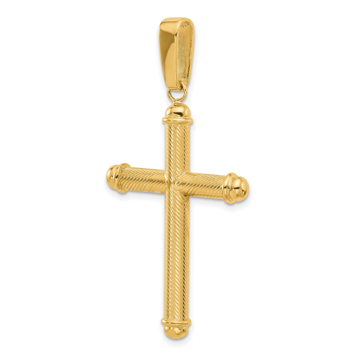 14k Yellow Gold Cross Pendant, Textured Shine Finish, Religious Vintage Style for Men and Women