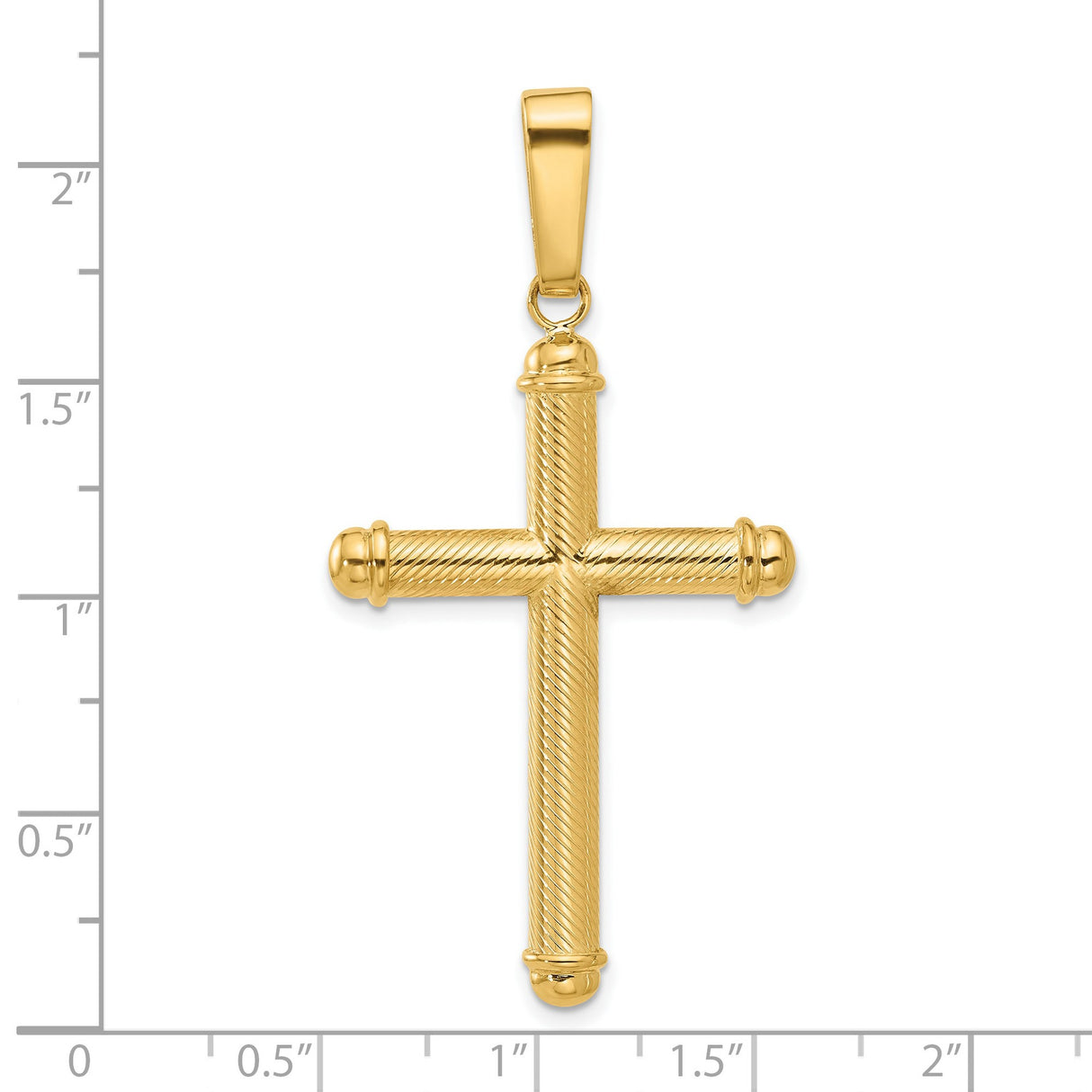 14k Yellow Gold Cross Pendant, Textured Shine Finish, Religious Vintage Style for Men and Women