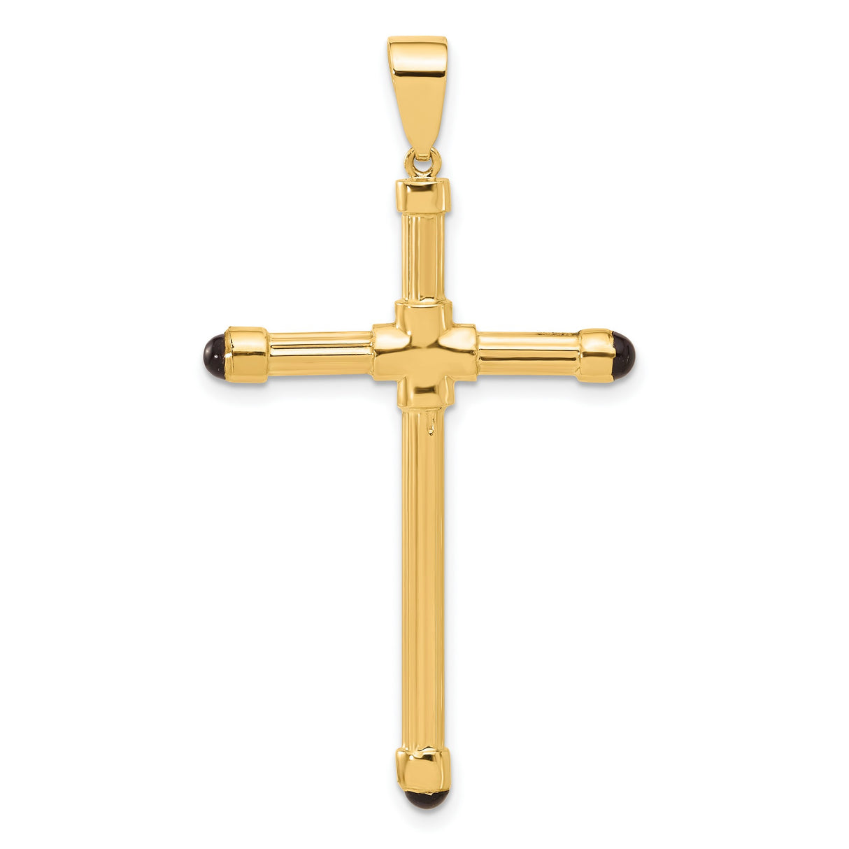 14k Yellow Gold Cross Pendant with Black Onyx Inlay, Sleek Modern Design for Men and Women