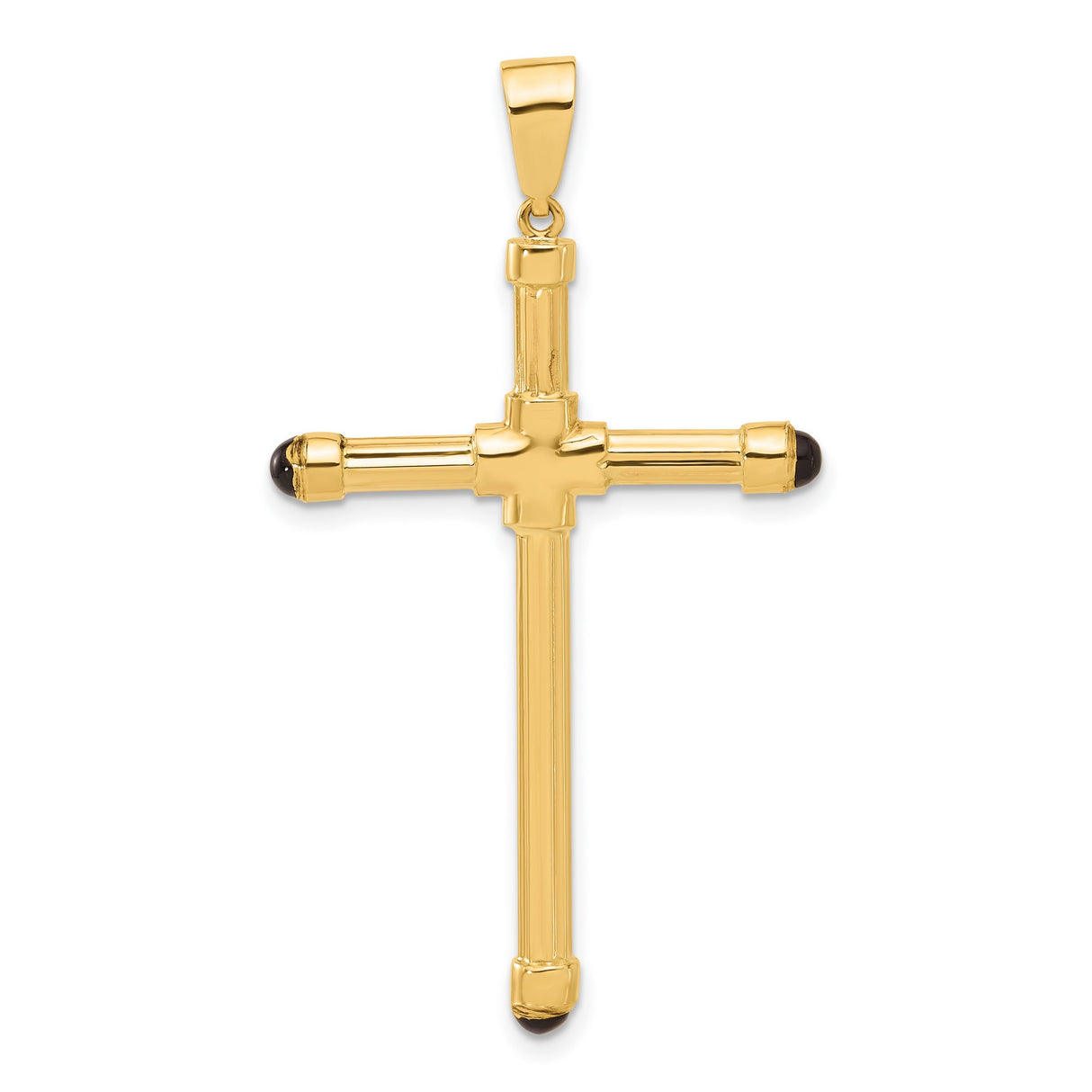 14k Yellow Gold Cross Pendant with Black Onyx Inlay, Sleek Modern Design for Men and Women
