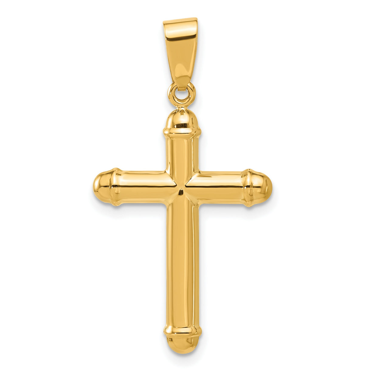 14k Yellow Gold Cross Pendant with Mirror Finish and Beveled Edge Design