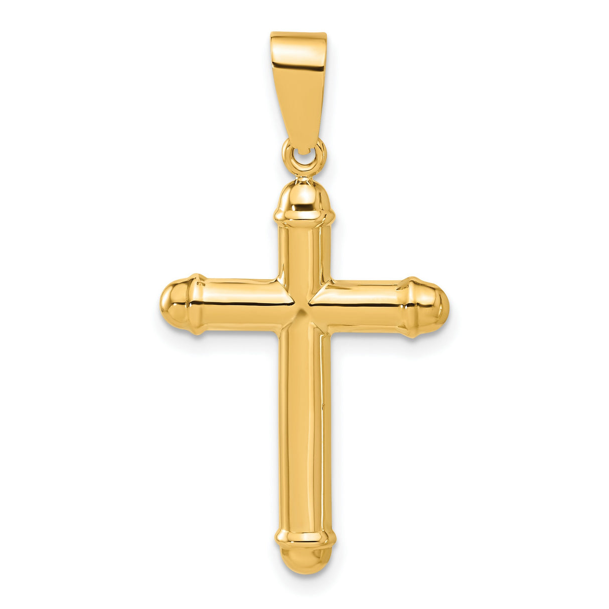 14k Yellow Gold Cross Pendant with Mirror Finish and Beveled Edge Design