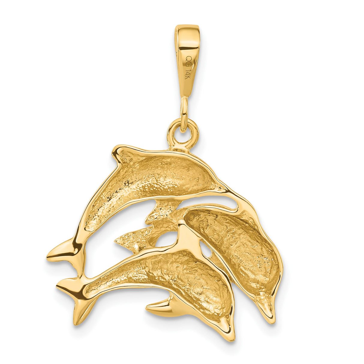 14k Yellow Gold Three Dolphin Pendant with Flowing Motion Design
