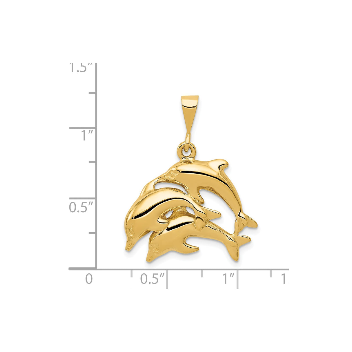14k Yellow Gold Three Dolphin Pendant with Flowing Motion Design