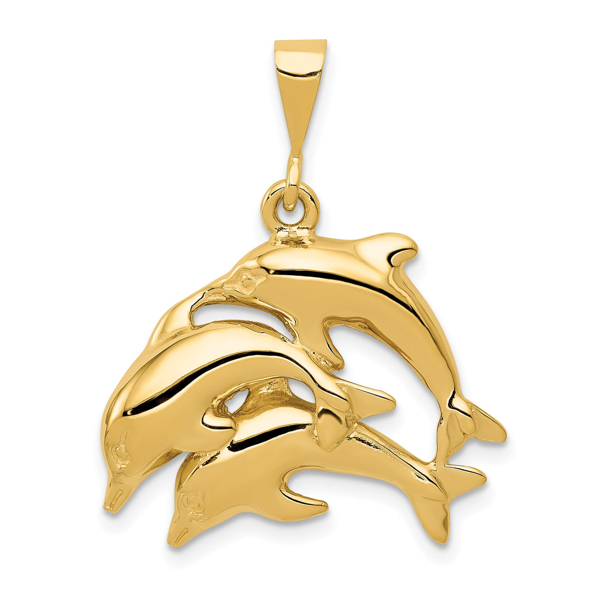 14k Yellow Gold Three Dolphin Pendant with Flowing Motion Design