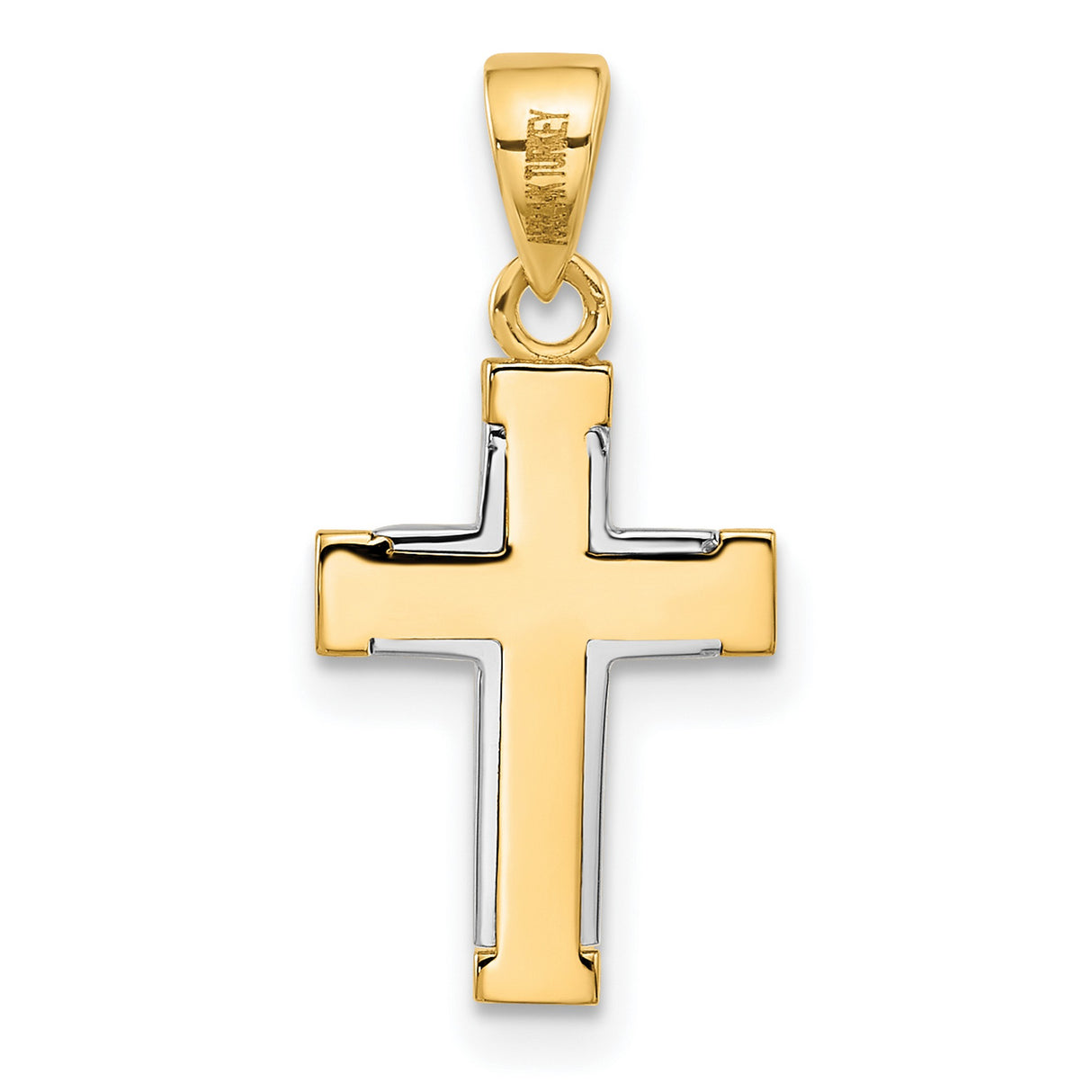 14k Two-Tone Gold Cross Pendant, Polished Minimalist Christian Charm for Men and Women