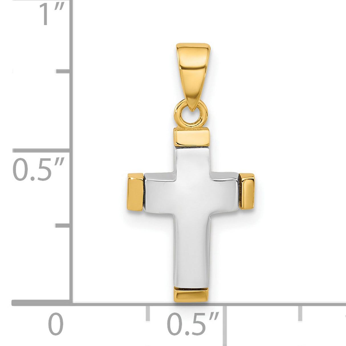 14k Two-Tone Gold Cross Pendant, Polished Minimalist Christian Charm for Men and Women