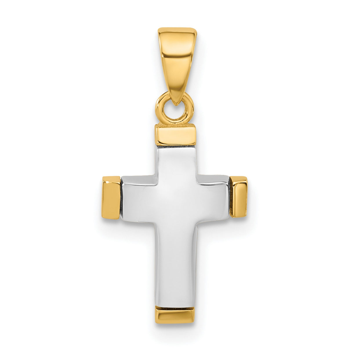 14k Two-Tone Gold Cross Pendant, Polished Minimalist Christian Charm for Men and Women