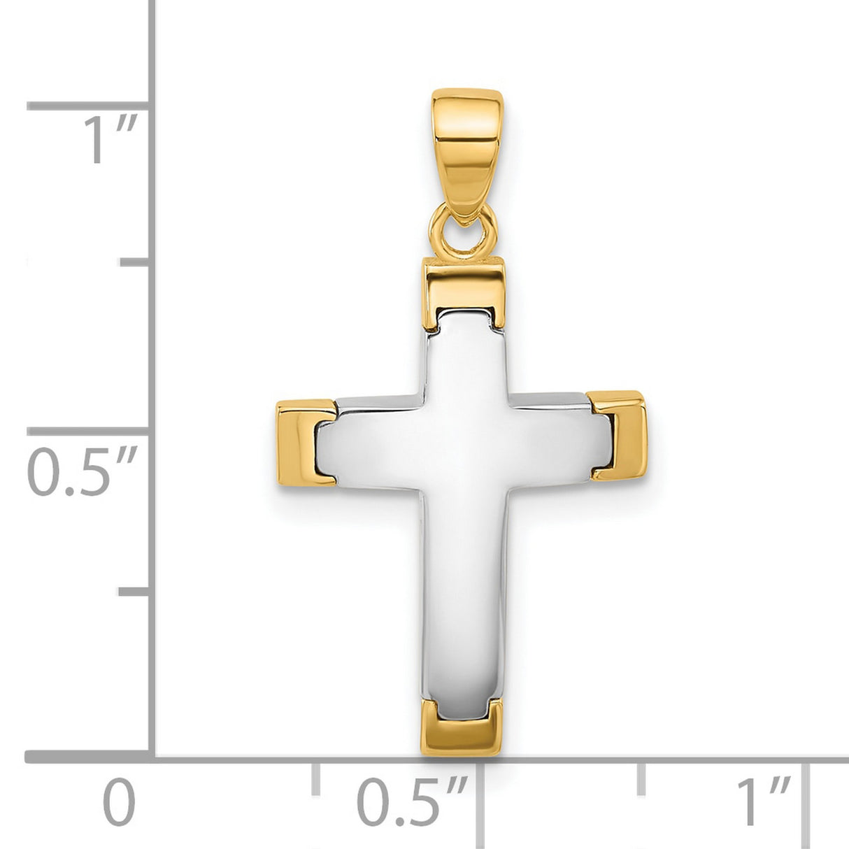 14k Two-Tone Gold Cross Pendant, Modern Christian Symbol with Smooth Finish