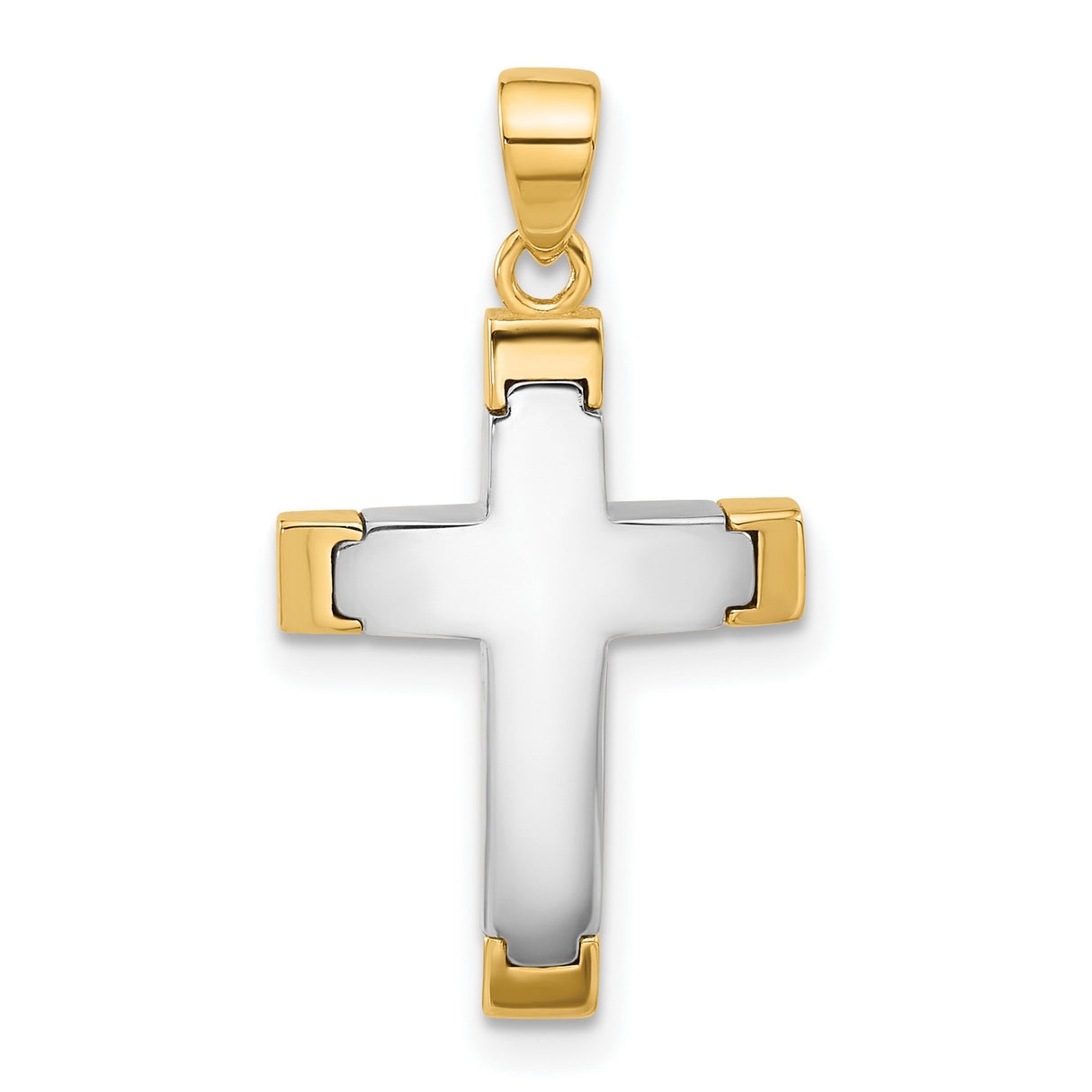 14k Two-Tone Gold Cross Pendant, Modern Christian Symbol with Smooth Finish