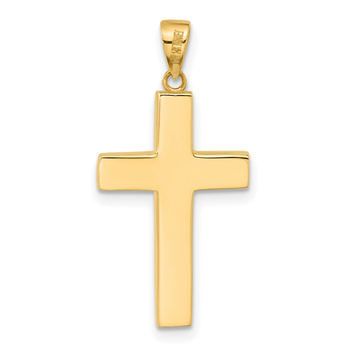 14k Yellow Gold Cross Pendant, Polished Finish, Modern Sculptural Religious Design, Unisex Jewelry