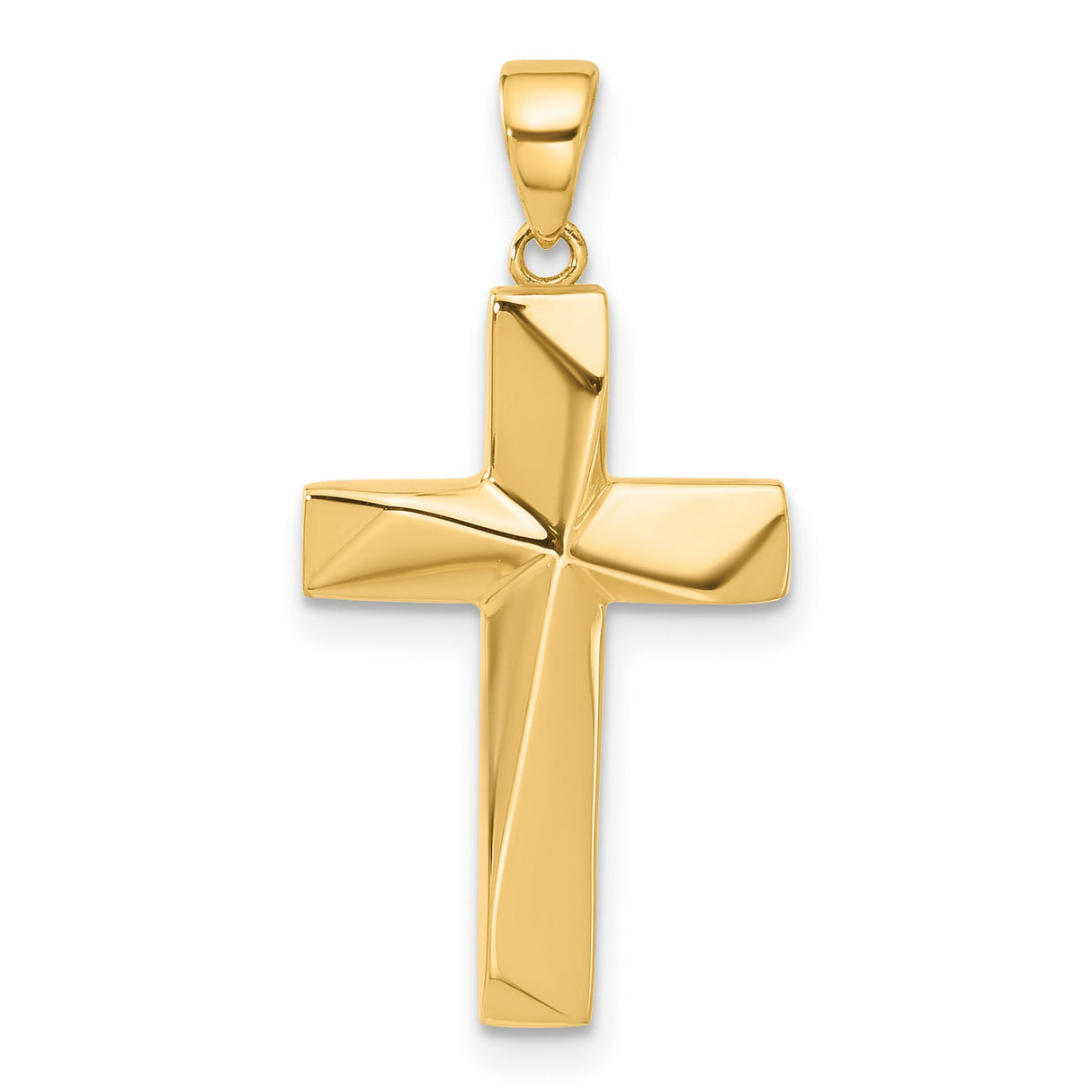14k Yellow Gold Cross Pendant, Polished Finish, Modern Sculptural Religious Design, Unisex Jewelry
