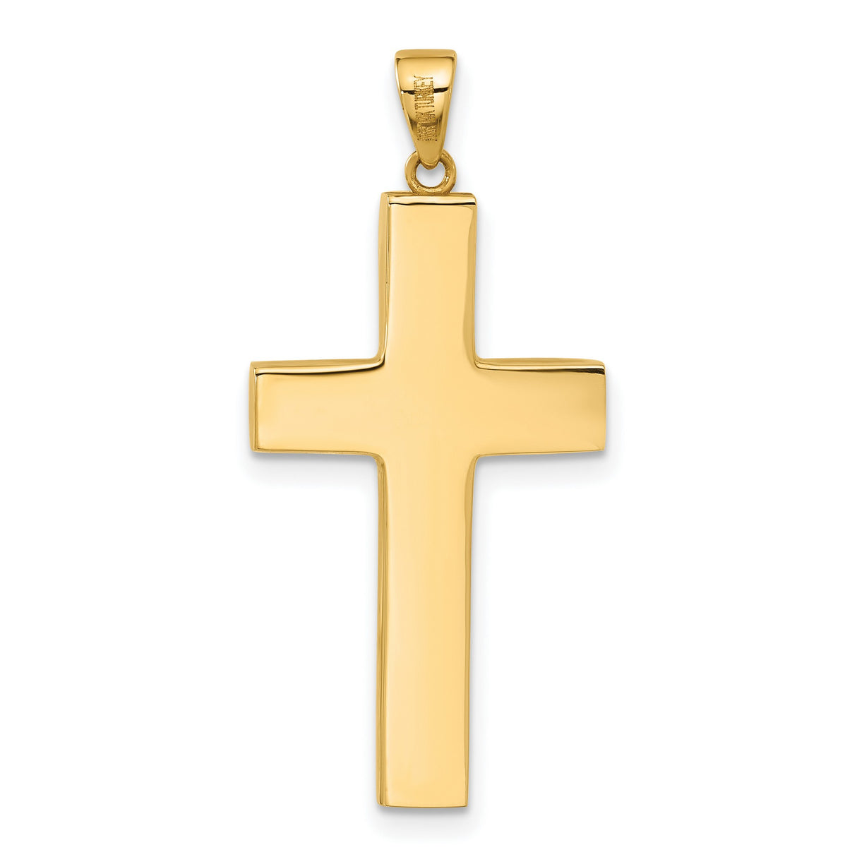14k Yellow Gold Cross Pendant, Polished Mirror Finish, Modern Religious Jewelry for Men and Women