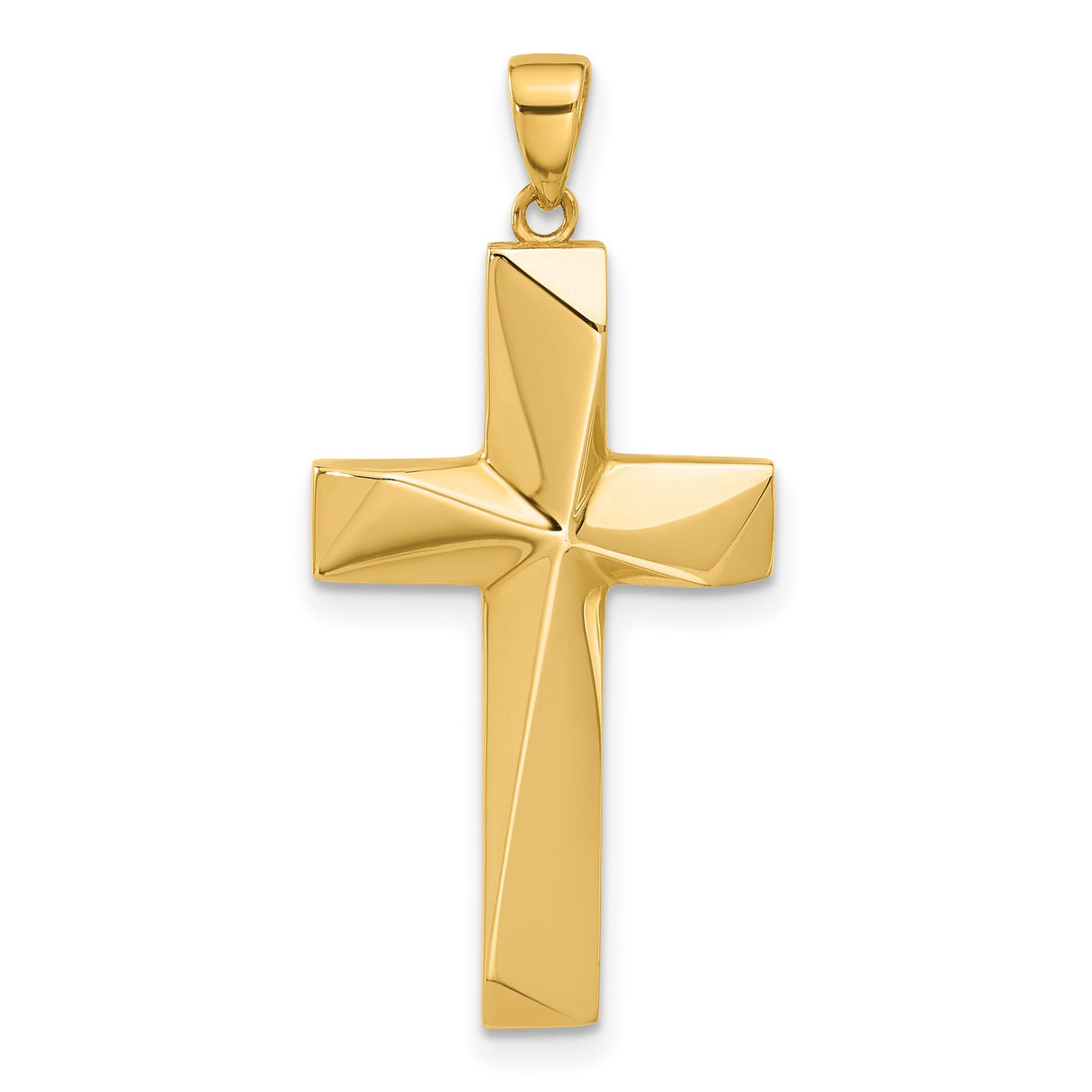 14k Yellow Gold Cross Pendant, Polished Mirror Finish, Modern Religious Jewelry for Men and Women