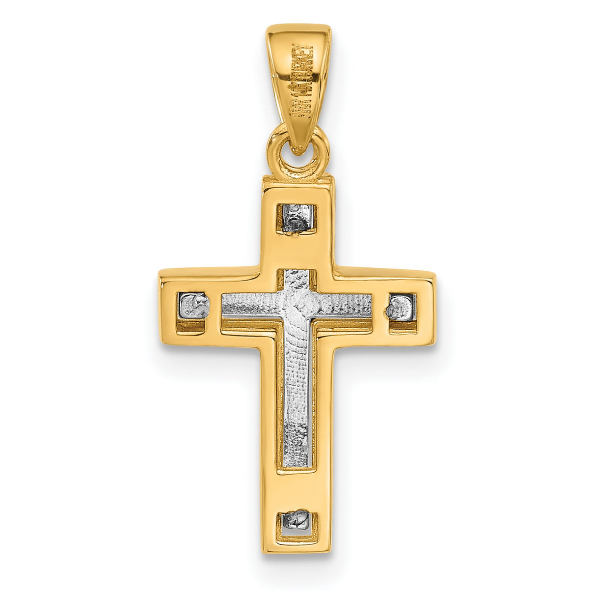 14k Two-Tone Gold Cross Pendant, Diamond-Cut Textured Religious Design