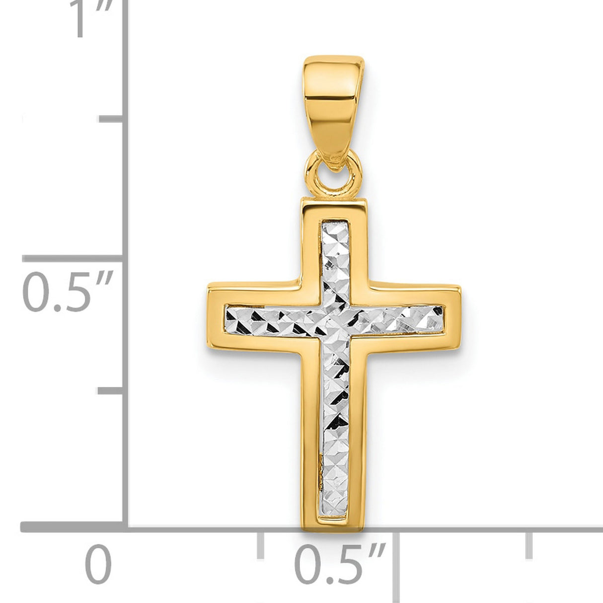 14k Two-Tone Gold Cross Pendant, Diamond-Cut Textured Religious Design