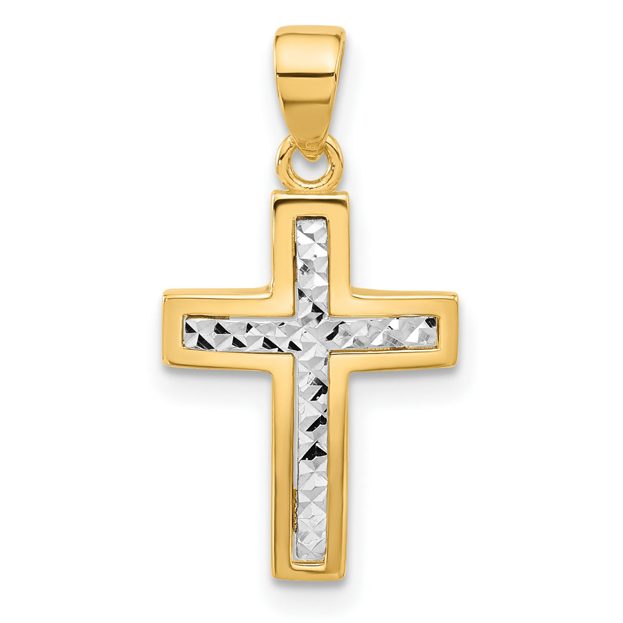 14k Two-Tone Gold Cross Pendant, Diamond-Cut Textured Religious Design