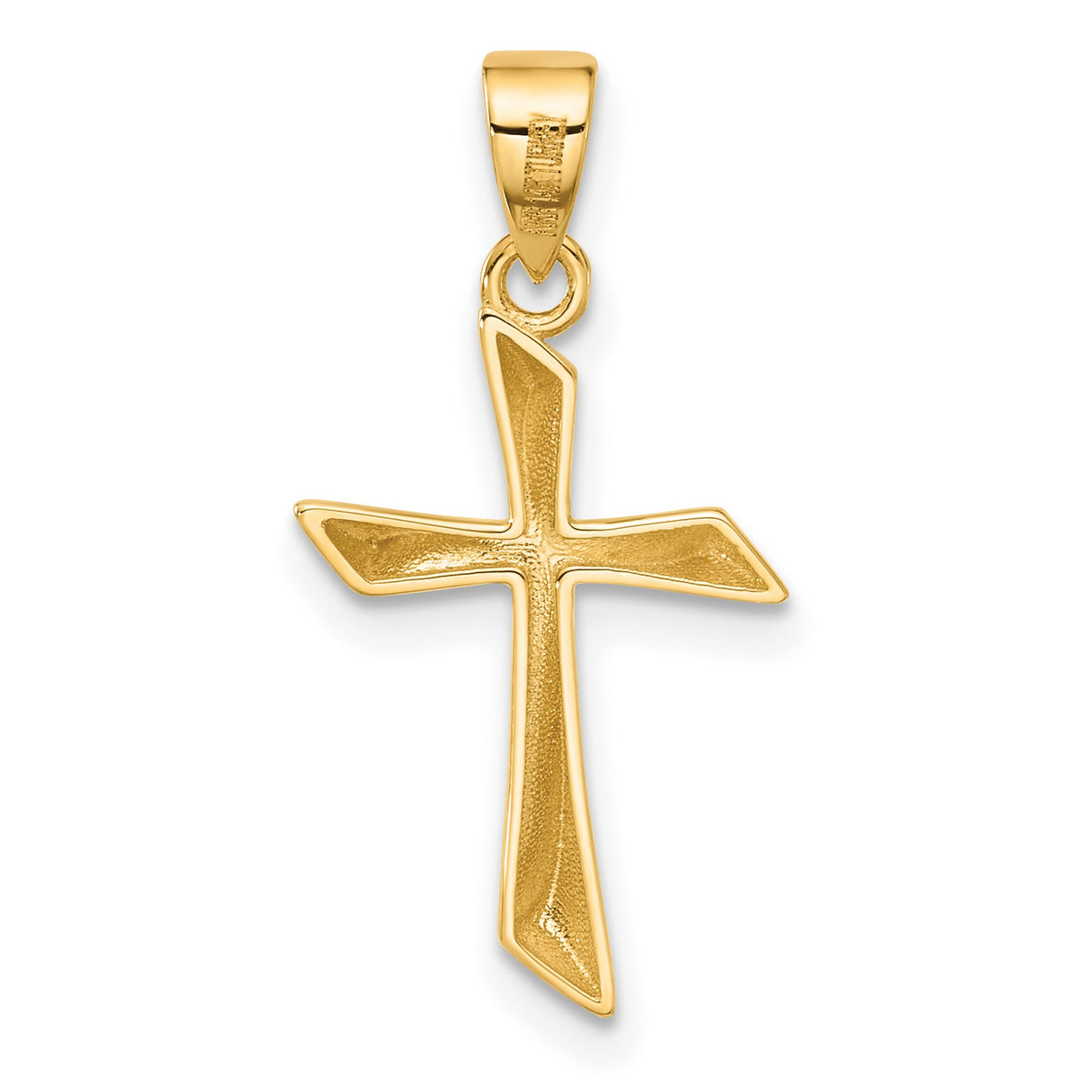 14k Yellow Gold Cross Pendant with Twisted Polished Design, Unisex Artistic Style