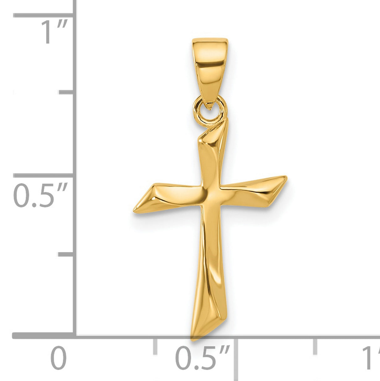 14k Yellow Gold Cross Pendant with Twisted Polished Design, Unisex Artistic Style