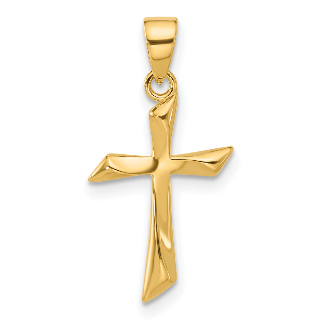 14k Yellow Gold Cross Pendant with Twisted Polished Design, Unisex Artistic Style