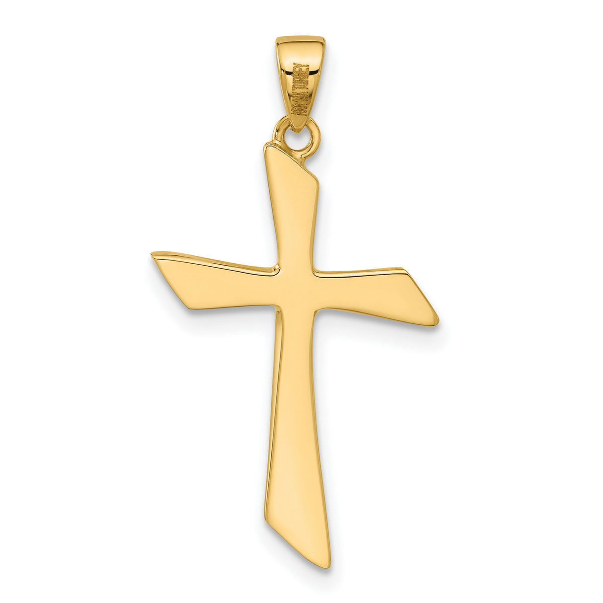 14k Yellow Gold Cross Pendant, Polished Religious Charm with Sleek Modern Design, Unisex