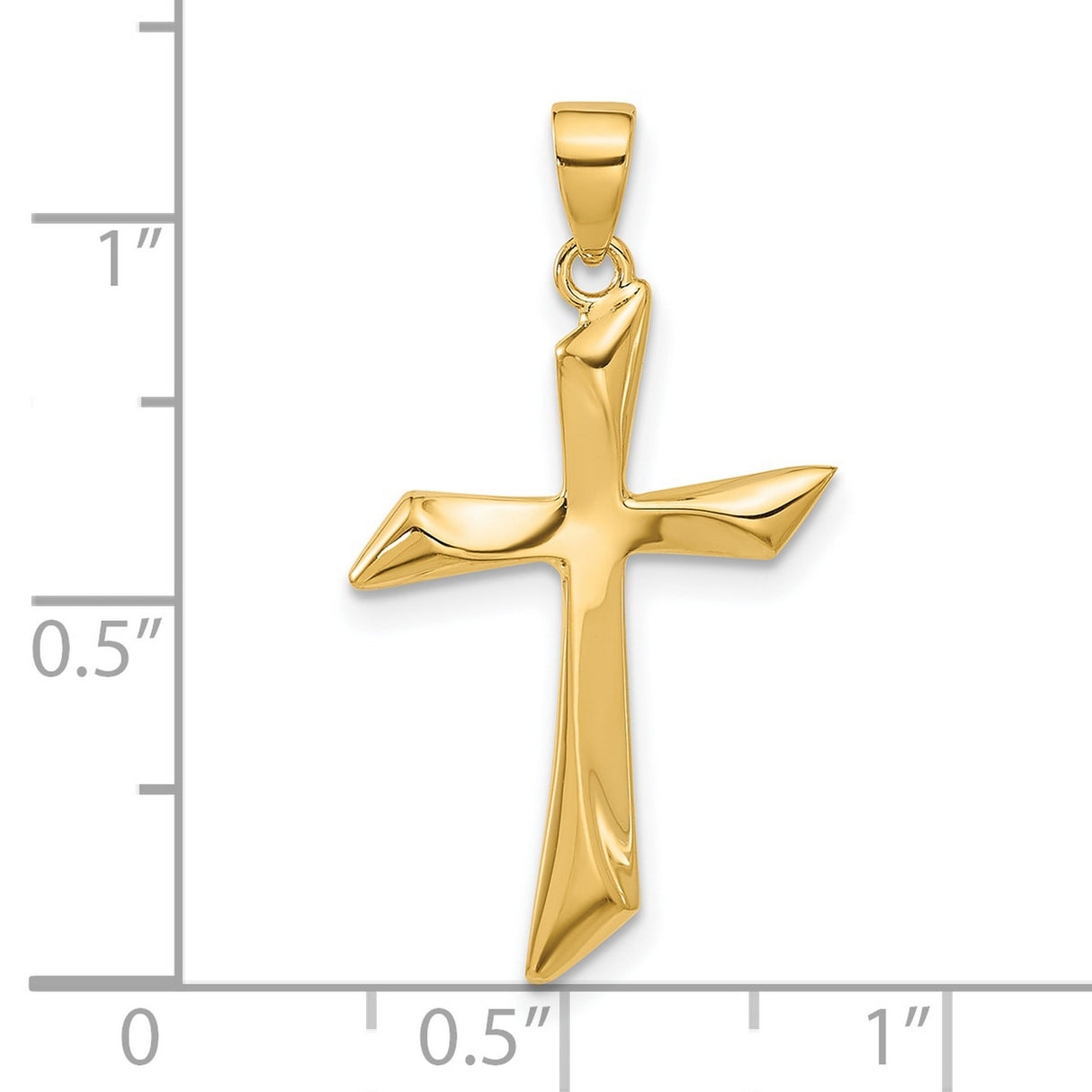 14k Yellow Gold Cross Pendant, Polished Religious Charm with Sleek Modern Design, Unisex