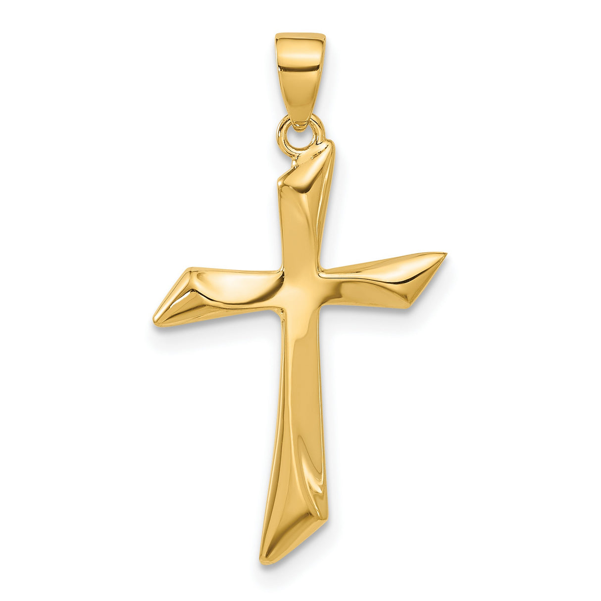 14k Yellow Gold Cross Pendant, Polished Religious Charm with Sleek Modern Design, Unisex