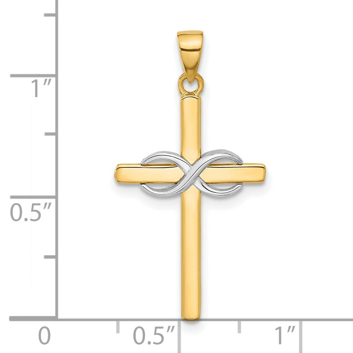 14k Two-Tone Gold Infinity Cross Pendant with Polished Faith Symbol Design
