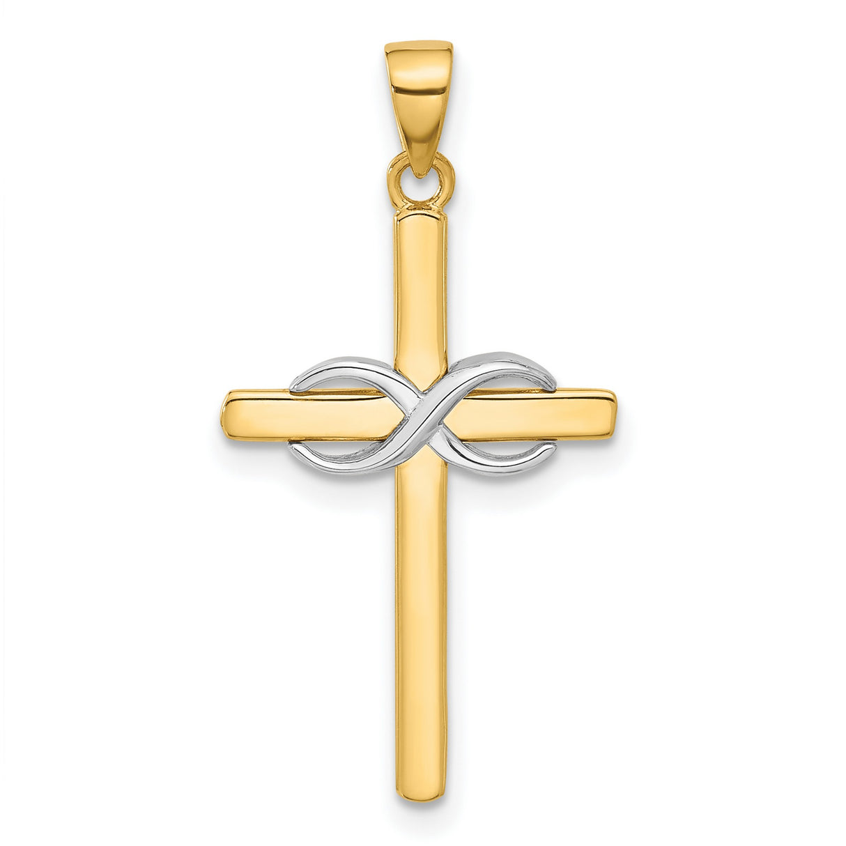 14k Two-Tone Gold Infinity Cross Pendant with Polished Faith Symbol Design